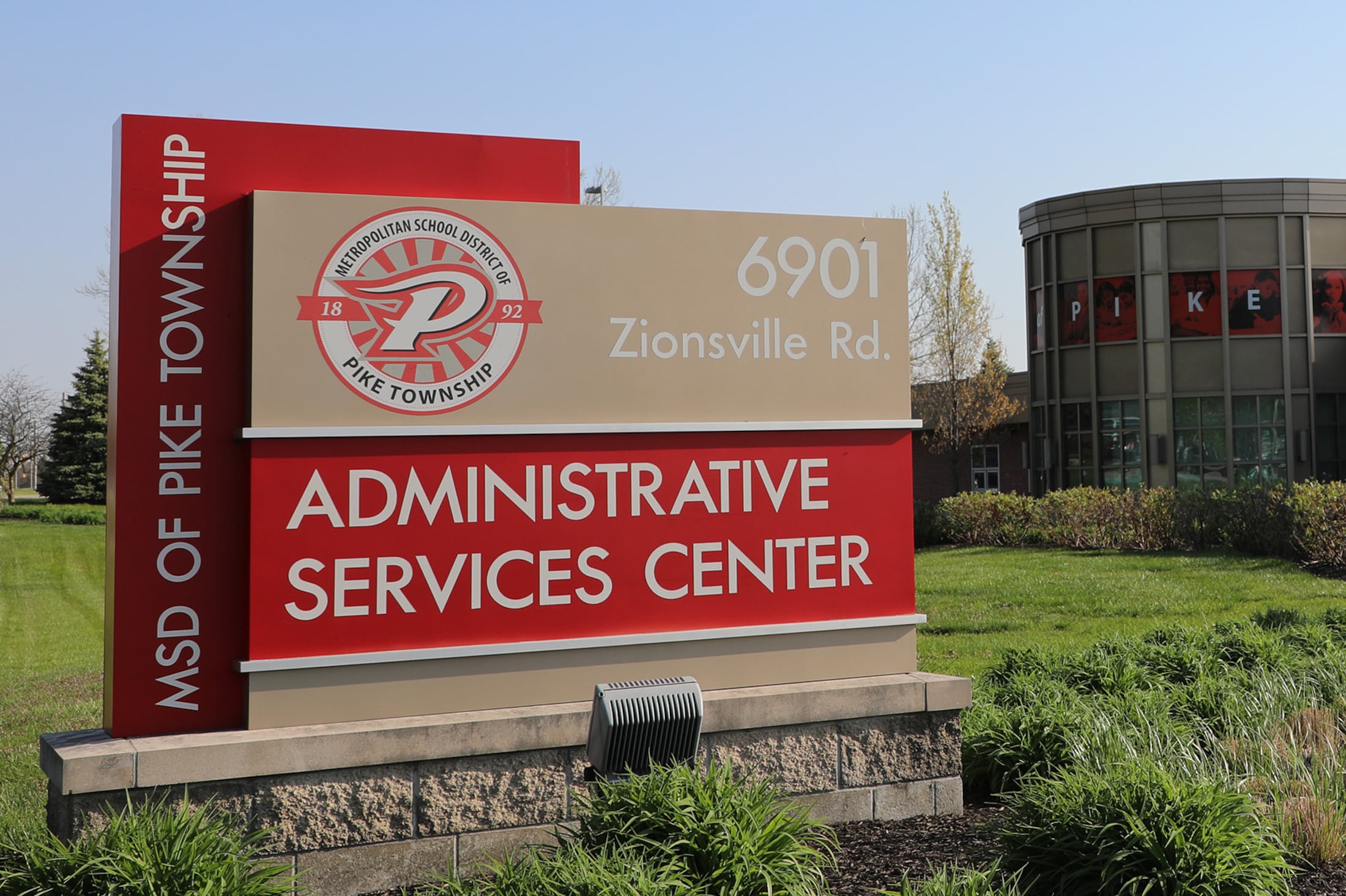 Sign outside Pike Township Schools central office