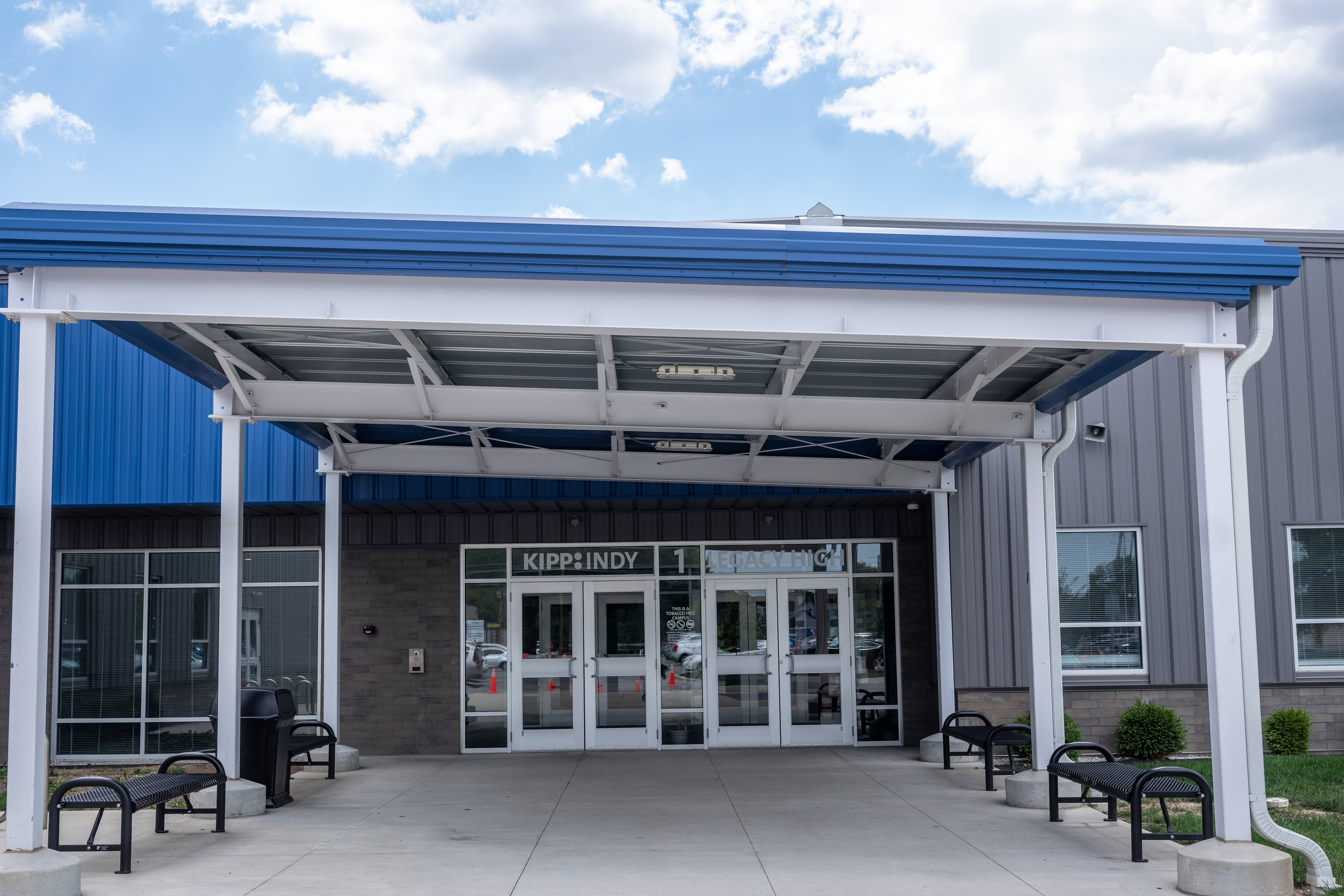 The front entrance of a high school.